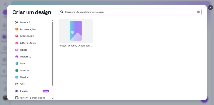 Tela de criação de imagem no Canva