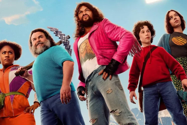 grupo de personagens olhando para frente em pose de aventura com fundo de céu azul