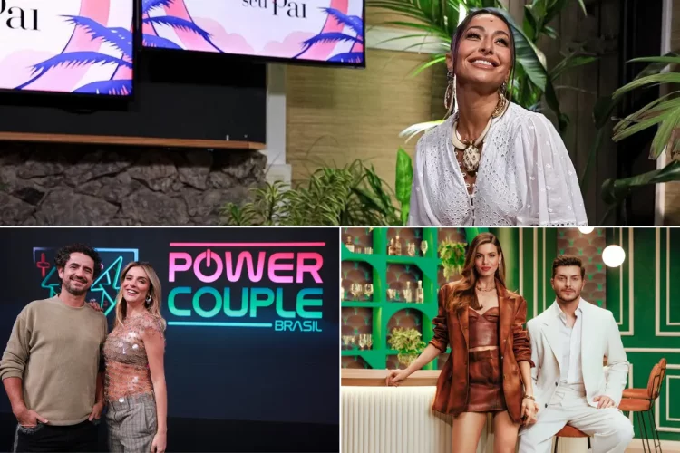 Montagem com participantes e apresentadores de realities de casal populares no streaming e TV brasileira em 2026