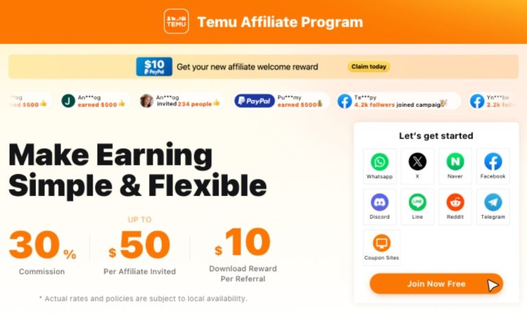 Print da tela de inscrição para afiliado Temu
