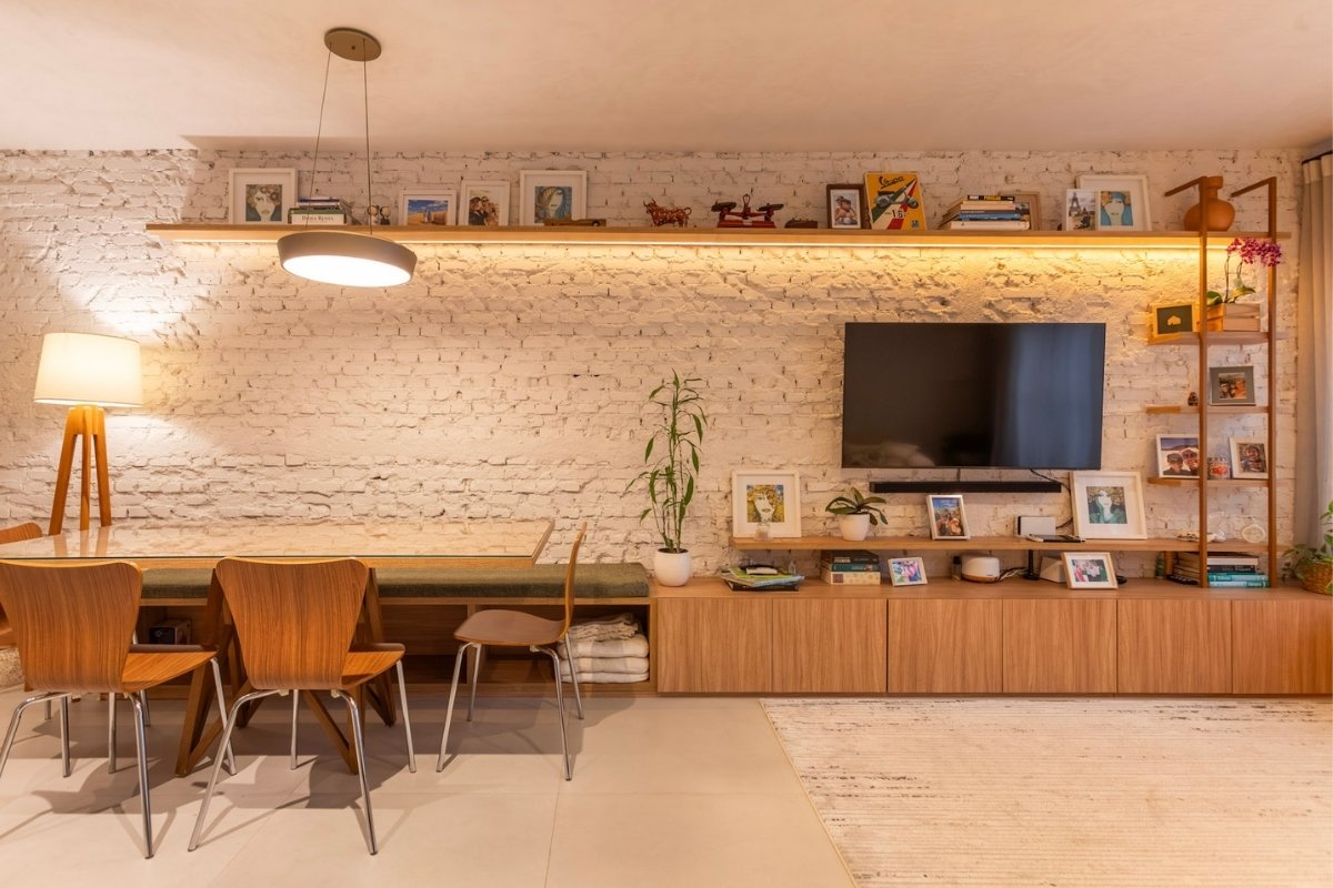 Sala decorada de casa de vila com 120 m²