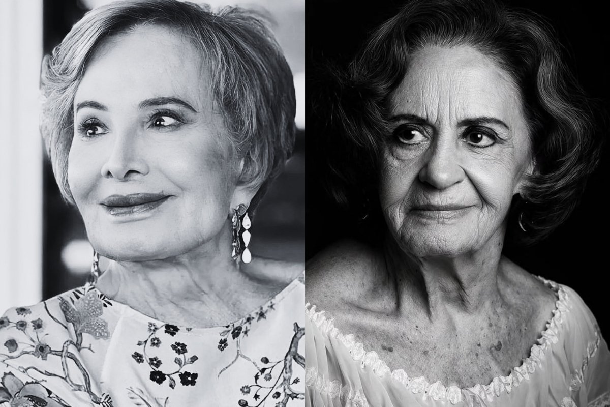Foto em preto e branco das atrizes Glória Menezes e Laura Cardoso
