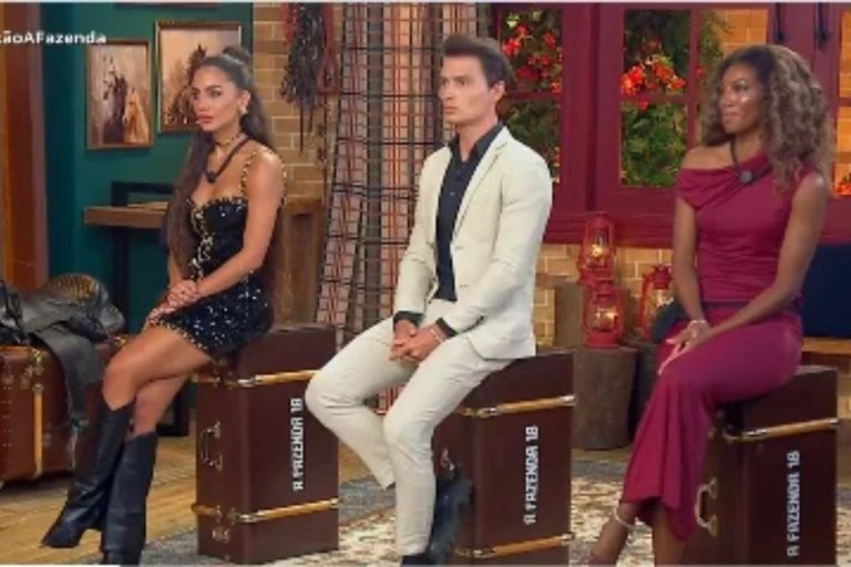 Catherine, Gabriel e Tina durante a Roça em A Fazenda 18